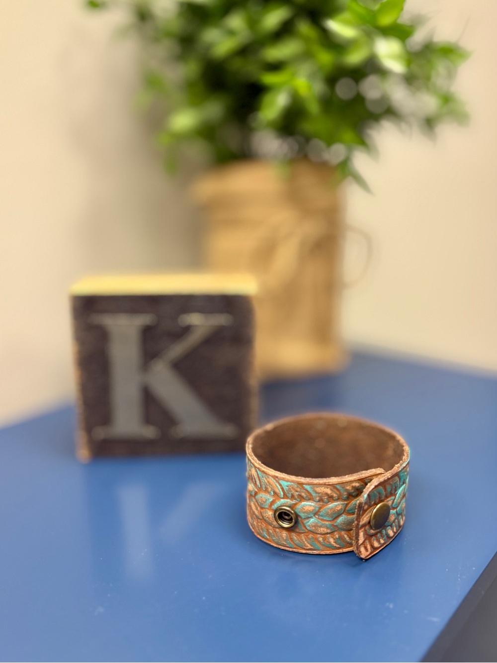 Turquoise Accent Leather Cuff Bracelet